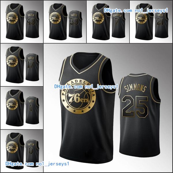 

philadelphia 76ers men ben simmons joel embiid justin patton j.j. redick tobias harris black nba golden edition jersey