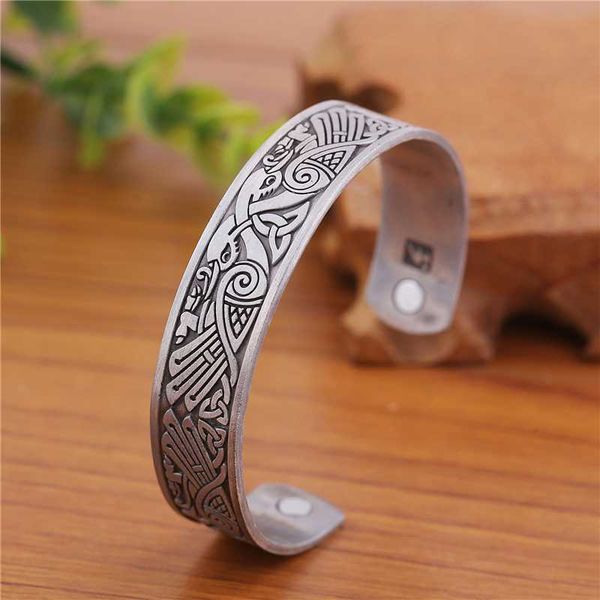 

skyrim fashion viking talisman raven irish knot birds magnetic health men women amulet bracelet jewelry gift, Black