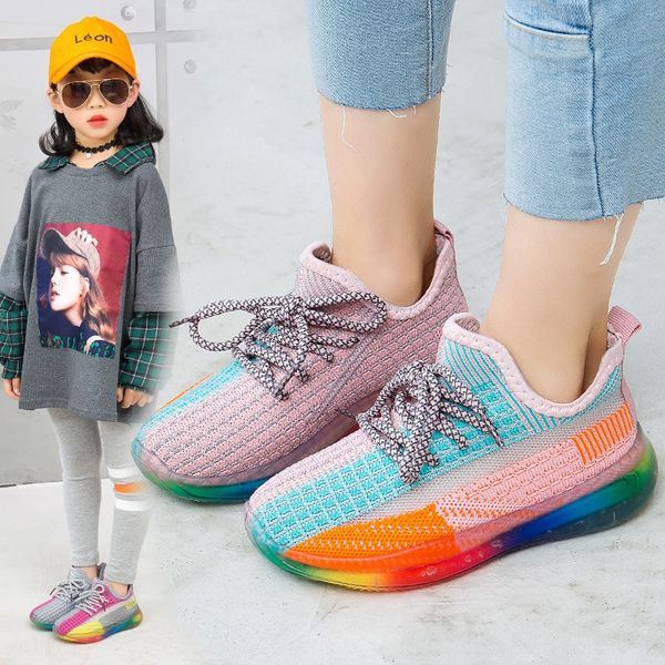 

qd8ra girls' 2020 new children's coconut coconut sneakers sports sports fashion breathable boys' mesh shoes medium and large, Black