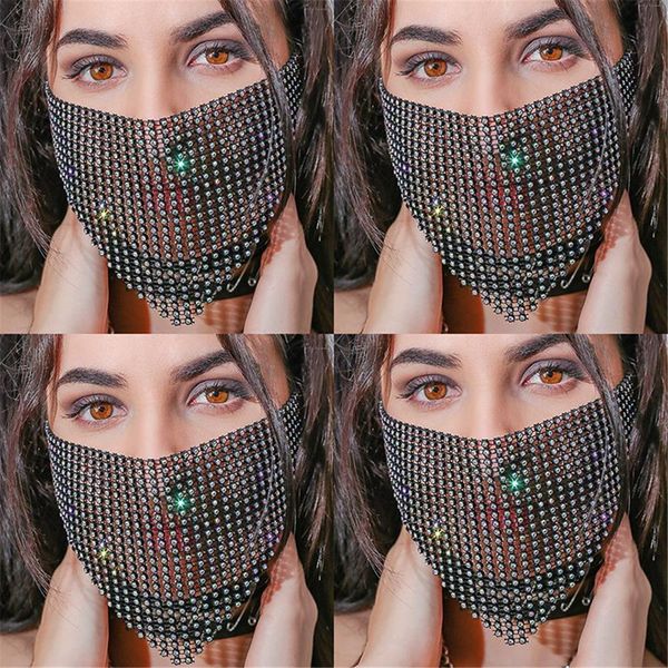 

6 colors bling rhinestone diamond face mask for women halloween party night club masks fashion jewelry accessories dhl ing