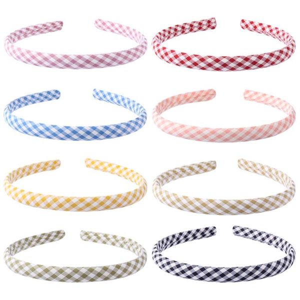

thin plaid headbands for girls single lattice hairbands fabric ribbon wrapped cloth head bands headpieces women hair accessories, Slivery;white