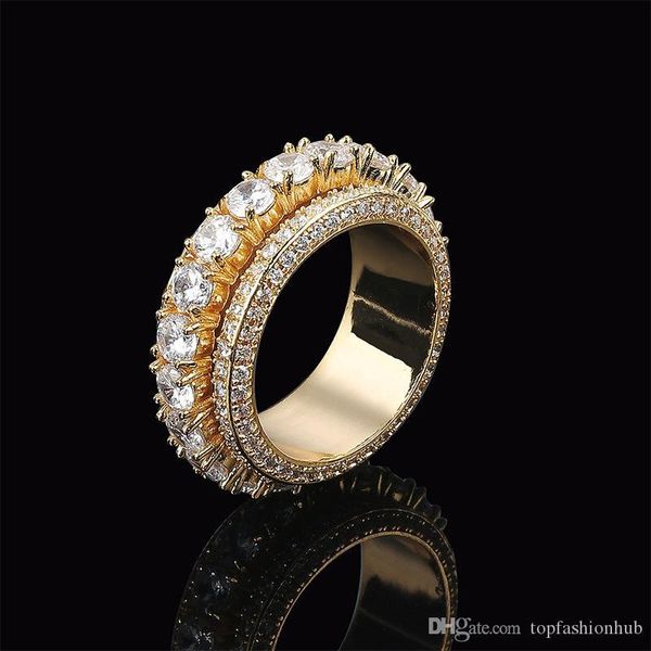 

five rows of zircon revolving rings zircon hip-hop personality rotary ring new hot, Silver