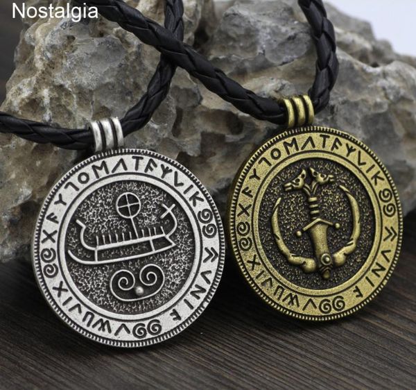 

nostalgia viking ship and anchor odin wolf vanir sword norse runes jewelry drakkar pendant necklace swedish amulet talisman, Silver