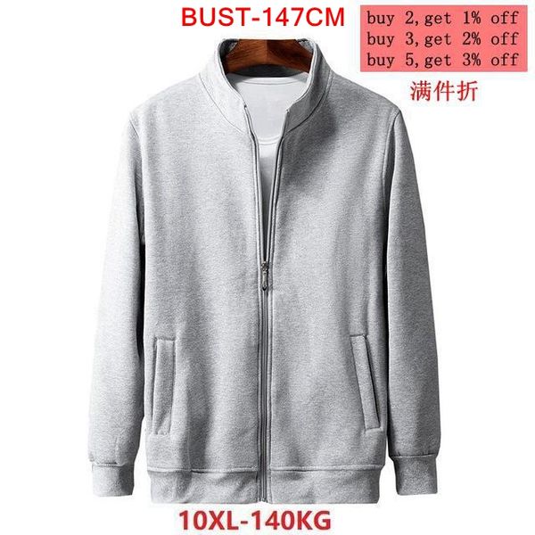 

men's hoodies & sweatshirts large size jacket autumn and winter long sleeve 6xl 7xl 8xl 9xl 10xl black gray cotton zipper casual