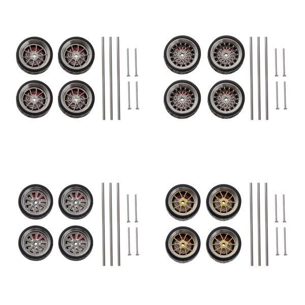 

4x universal car rubber wheel tire hub wheel and 12 axles 20 end caps