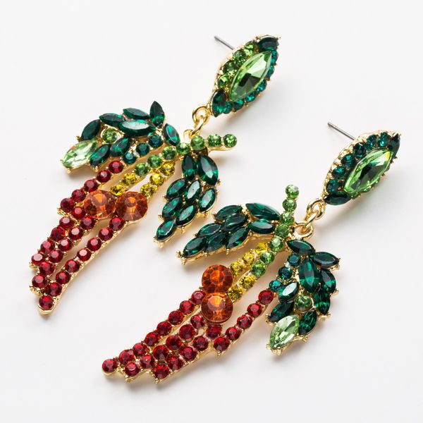 

exaggerated personality red pepper style acrylic diamond full diamond earrings female trendsetter online red earring street shooting, Golden
