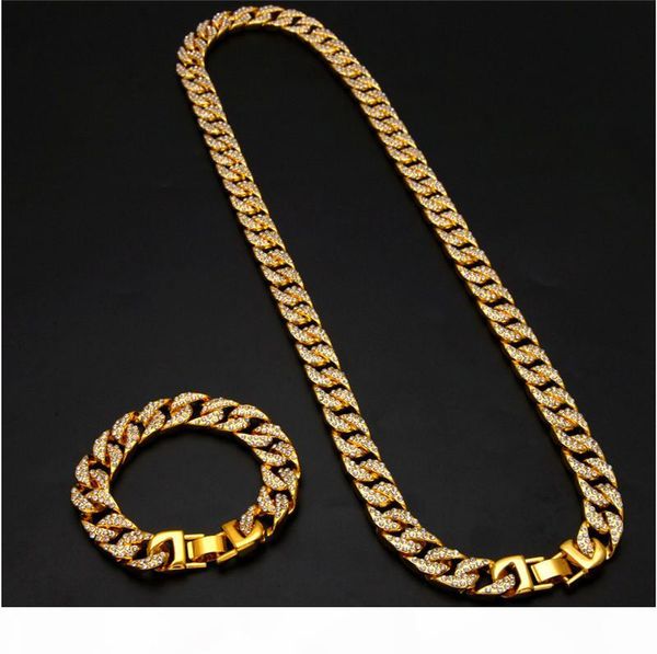 

ice out hip hop bracelet necklace set 18k gold silver plated hiphop jewellry men bling cubic zirconia chain bracelets link necklaces