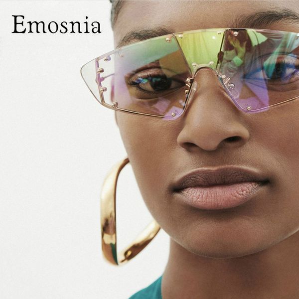 

2020 new cat eye sunglasses women men luxury one piece sun glasses vintage metal rivet mirror pink trendy unique female eyewear, White;black