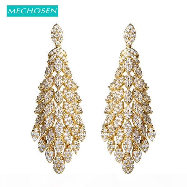 

wholesale fashion women wedding jewelry flower long drop earrings gold color ear piercing cubic zirconia dangle earing pendientes, Silver