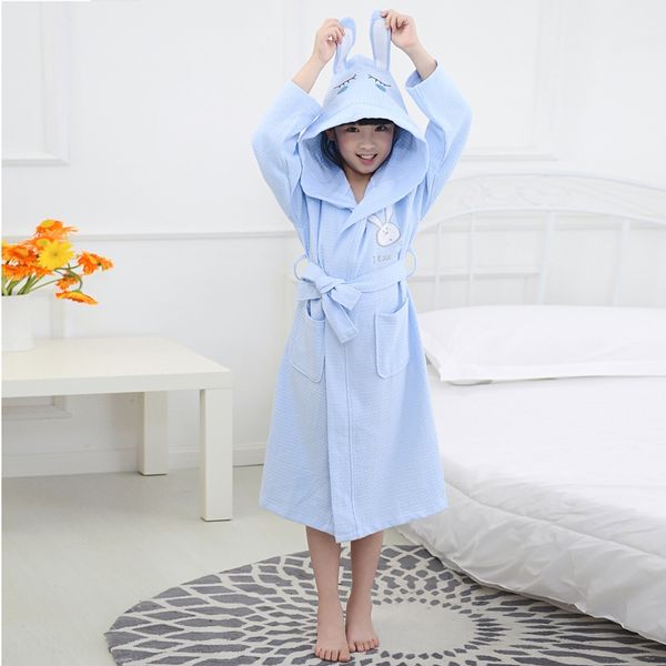

pir4o children's cotton thin waffle water absorbing swimming male and female baby cartoon bathrobe bathrobe pajamas and bathrobes hat p