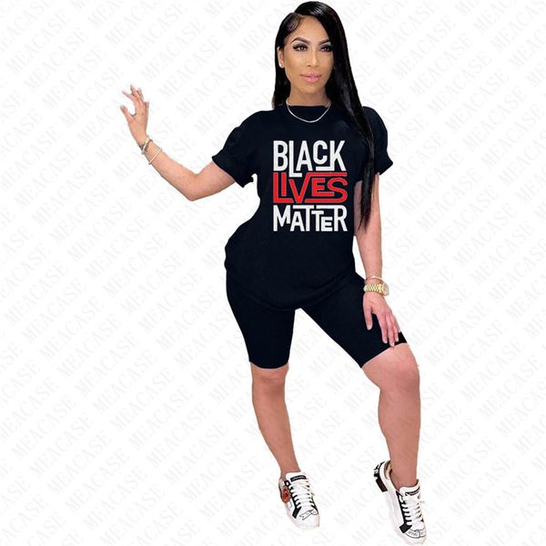 

women tracksuit designer black lives matter short sleeves t shirt shorts two pieces outfits summer casual sports suit s-xxxl d7616, Gray