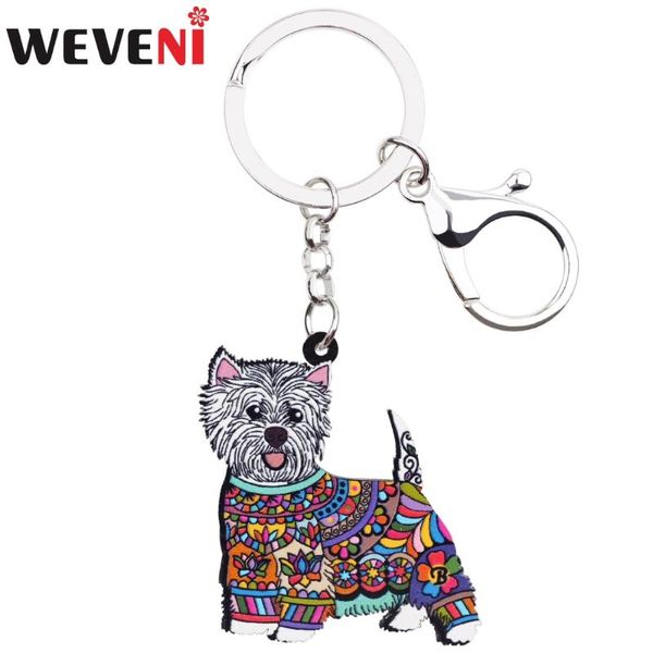 

weveni acrylic anime jewelry west highland white terrier keyring for women girl bag car key handbag wallet charms keychains gift, Silver