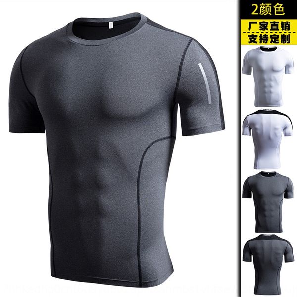 

new men's stretch quick-drying pro fitness clothes gym muscle training running sportswear tights tights sportswear summer, Black