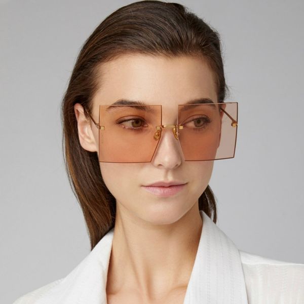 

oversized brown sunglasses women retro vintage sunglasses rimless eyewear feminino big shades, White;black