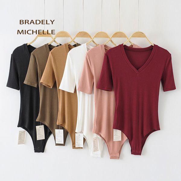 

bradely michelle autumn spring jumpsuits for women fashion cotton slim short-sleeve v-neck knitted bodysuits female, Black;white