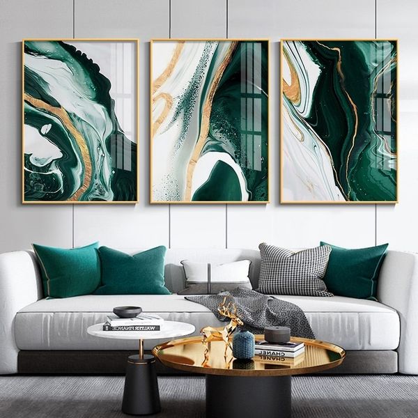 

3 panels modern abstract oil painting nordic canvas wall art agate emerald posters prints wall pictures for living room home decoration