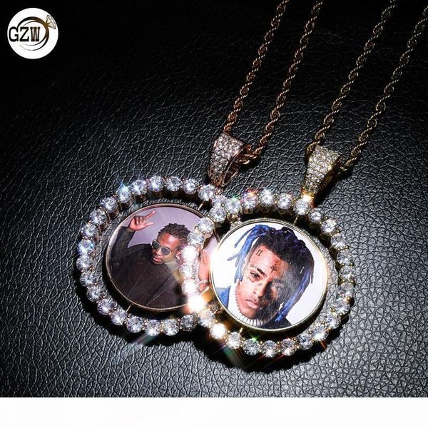 

роскошная 18k позолоченный bling bling алмазная пользовательские фото медальон rotate ожерелье ювелирных изделий diy рождество персонализиро, Silver