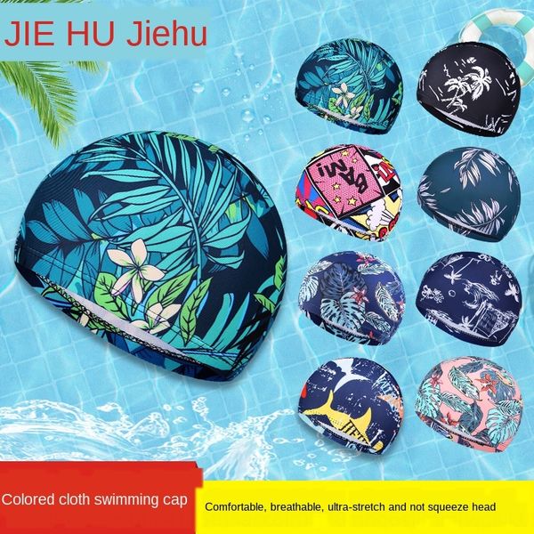 

jie hu printed cloth swimming quick-drying breathable shi shang nan nv cloth cap swimming cap