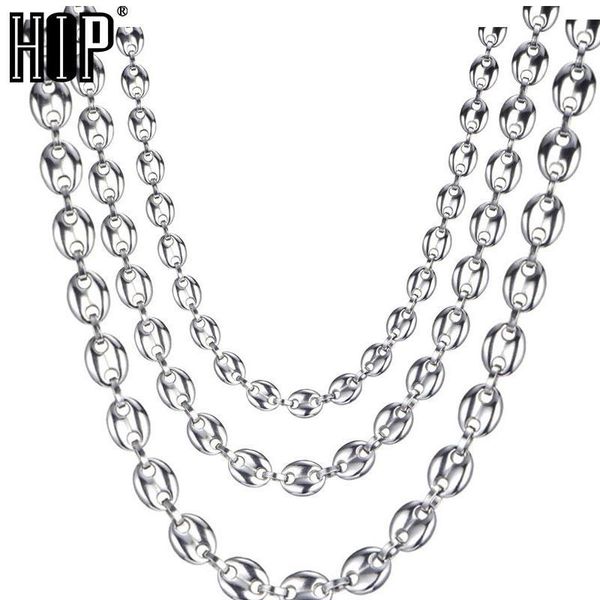 

hip hop width 7mm 9mm 11mm silver stainless steel gold silver coffee beans link chain necklace chain for men jewelry