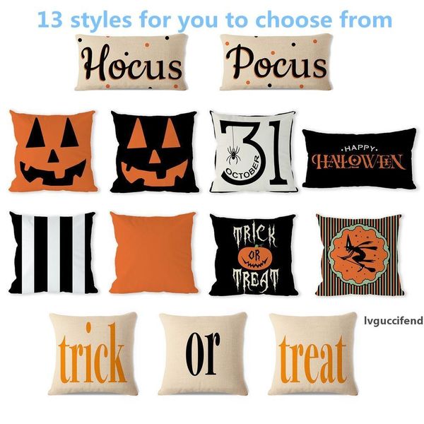 

pillow case halloween cotton linen pumpkin english letter trick or treat pillow coverbedroom cushion cover home party decorative pillowcase
