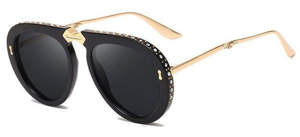 

2020 rhinestone pilot foldable sunglasses fashion women's glasses designer shades retro big sunglasses lunettes de sol uv400, White;black