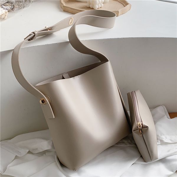 

burminsa korean style wide strap bucket shoulder bags women 2 sets purses and handbags fmmale large capacity crossbody bags 2020