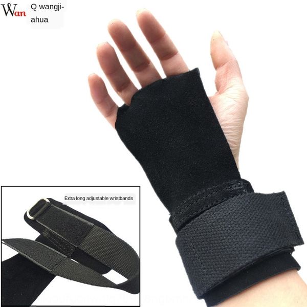 

ilduh three-finger genuine leather barbell weightlifting single-pole pull-up adjustable three-finger wristband genuine leather wristband arm, Black;red