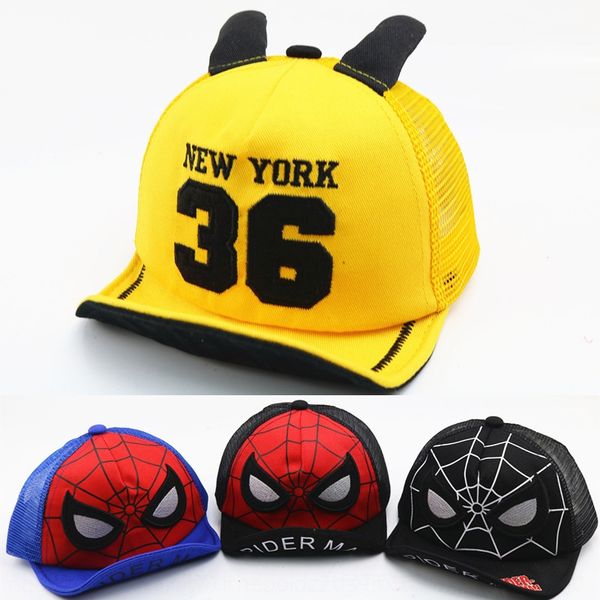 

baby soft edge spider-man hat cute baby children outdoor sunscreen mesh baseball cap baseball cap yiwu, Yellow