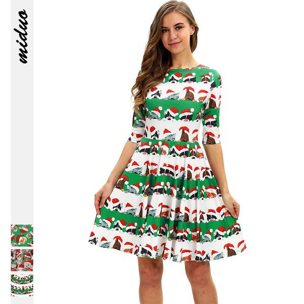 

new christmas digital printing women's dress with seven sleeves slim dress fashion fashion brand dress, Black