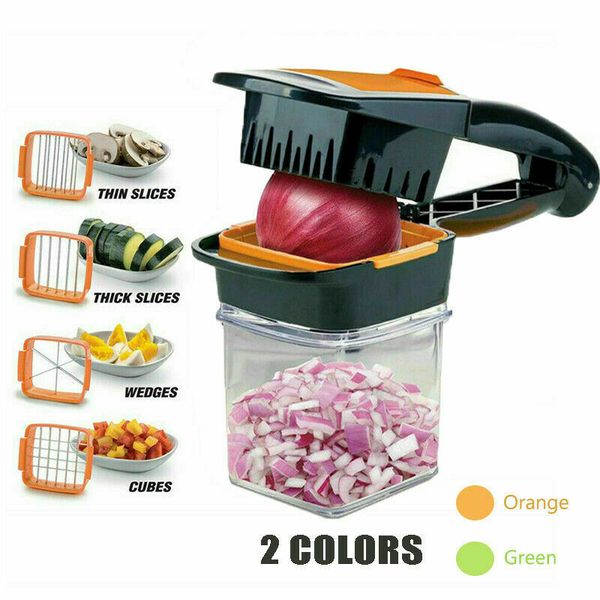 

new kitchen multifunctional food chopper dicer 3 stainless steel blades container vegetable onion cutter diced french fries veggie chopper