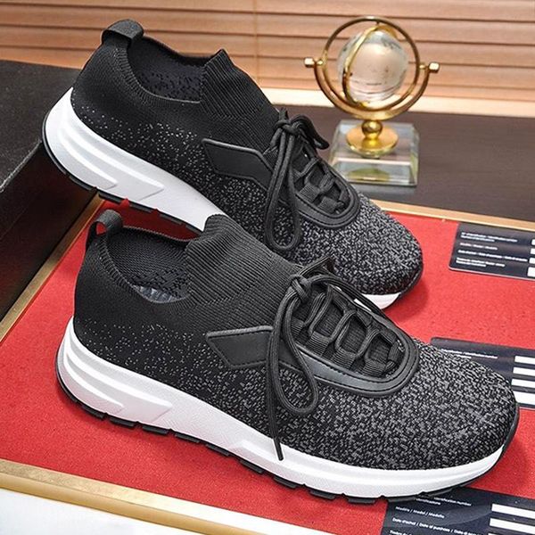 

comfortable prax 01 knit fabric sneakers men 's shoes soft sports footwears low fashion plus size lace -up casual men, Black
