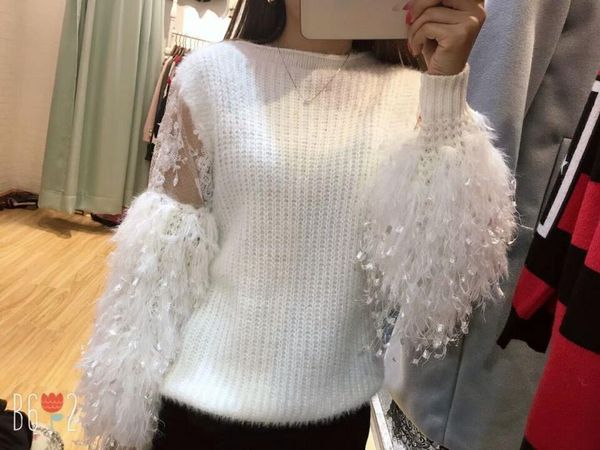 

women's sweaters 2021 fashion autumn and winter handwork tassel knitted sweater sweet round neck long sleeve female 4 colour, White;black