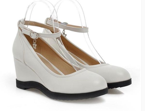 

women's shoes spring and autumn slope heel round head @aop7, Black