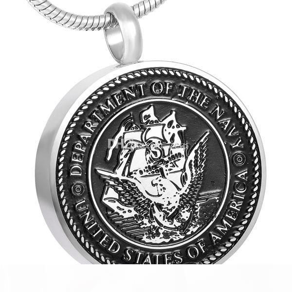 

ijd8418 navy round stainless steel memory urn pendant necklace cremation ashes keepsake funeral casket necklace, Silver
