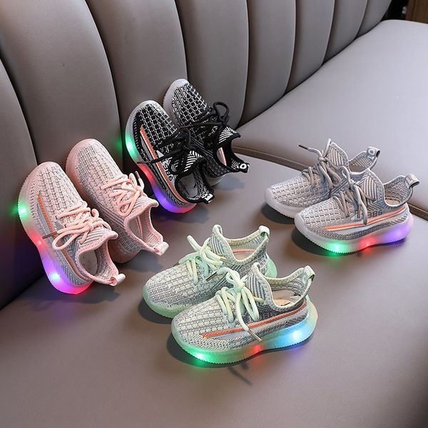 

lfbrh 20 early autumn new children's boys' breathable lighting striped flying coconut sneakers sports sports coconut shoes girls&#, Black