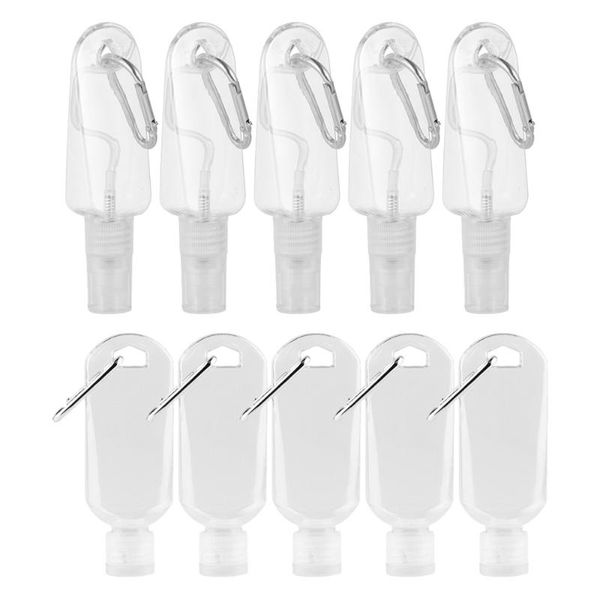 

10pcs 30ml travel bottles refillable bottles with hook empty bottle hand sanitizer containers (squeeze + sprayer