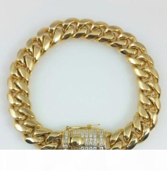 

men yellow gold stainless steel lab diamond miami cuban chain bracelets, Black