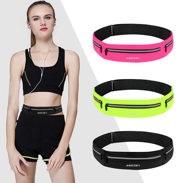

haissky three zipper pocket sports running waist bag case belt gym fitness anti-theft money holder hip foldable waist pack cover