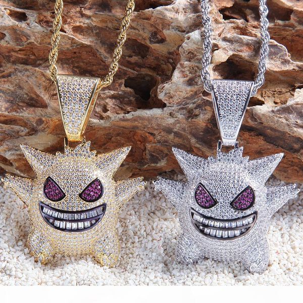 

hip hop bling bling iced из ожерелье gengar полного 3a кубического циркона медного ожерелье креативного hip hop ювелирных изделий для мужчин, Silver