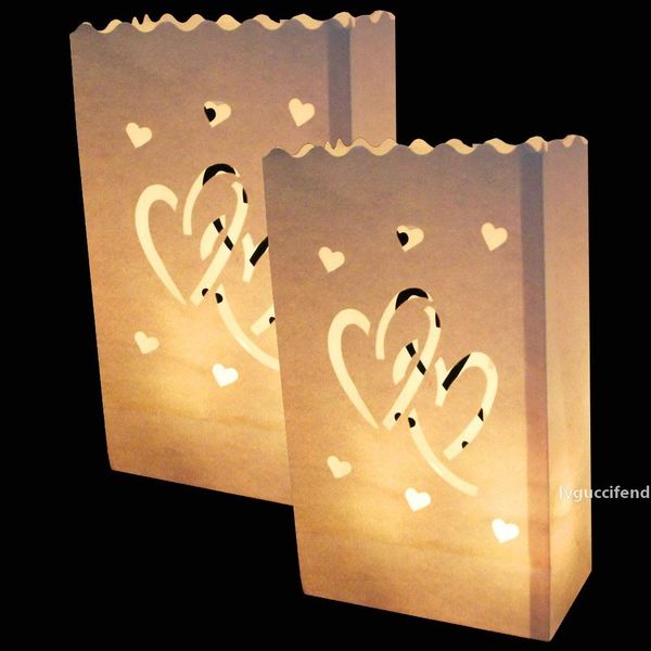 

20pcs/lot double heart tea light holder luminaria paper lantern candle bag for christmas party wedding decoration products hwd16