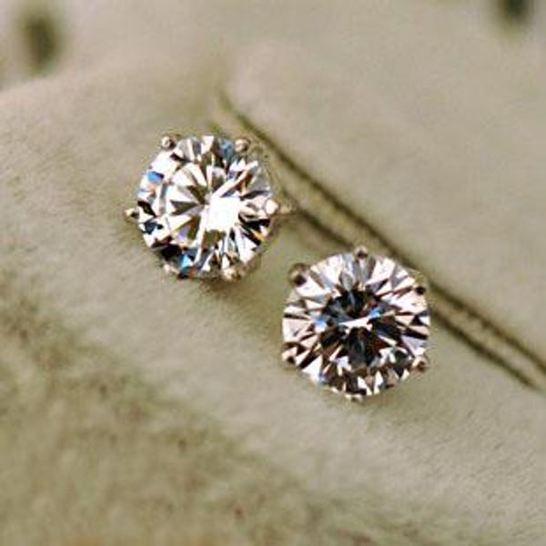 

women men classic cz diamond stud earrings 18k white gold plated hearts and arrows post earrings cz size 3mm to 10mm, Golden;silver