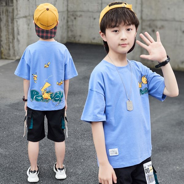 

children's 2020 summer new boys' round collar t-shirts in he big shor-sleeved t-shir t-shirt in the big half-light t, Blue