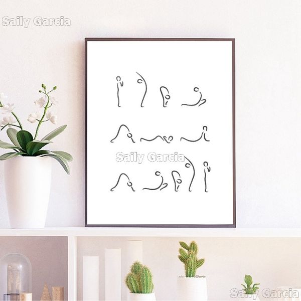 

yoga illustration print sun salutation posture yoga posture poster meditation wall art canvas painting gym wall decor girls gift