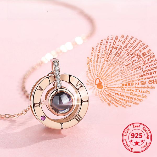 

2020 new multi-style 925 silver 100 languages i love you projection pendant necklace romantic love memory wedding necklace