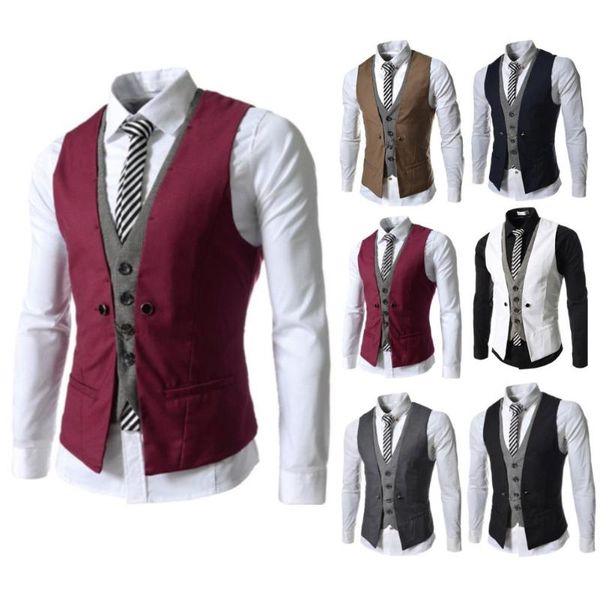 

men's vests men sleeveless v neck single-breasted slim gilet business suit waistcoat wedding bridegroom tuxedo stylis, Black;white