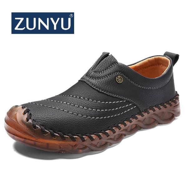 

zunyu classic comfortable men casual shoes loafers men shoes quality split leather flats moccasins plus size 48, Black