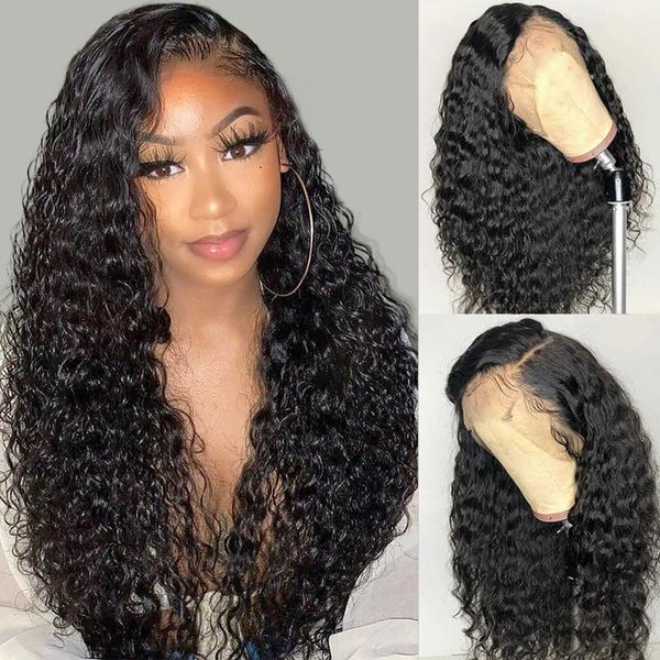 

wig 180 density lace front wig pre plucked full lace human hair wigs 26inch curly lace front wig, Black