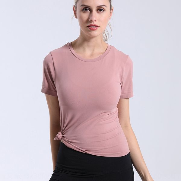 

sports short t-shirt yoga sleeve women's seamless knitted ami tight t-shirt quick-drying clothes solid color yoga clothes, Black