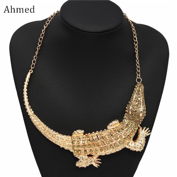 

ahmed new punk hyperbole full rhinestone crocodile necklaces for women fashion trend statement necklace collar de mujer jewelry, Silver