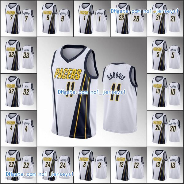 

indiana pacers men t.j. warren domantas sabonis victor oladipo malcolm brogdon 2019-20 earned nba custom white jersey, Black